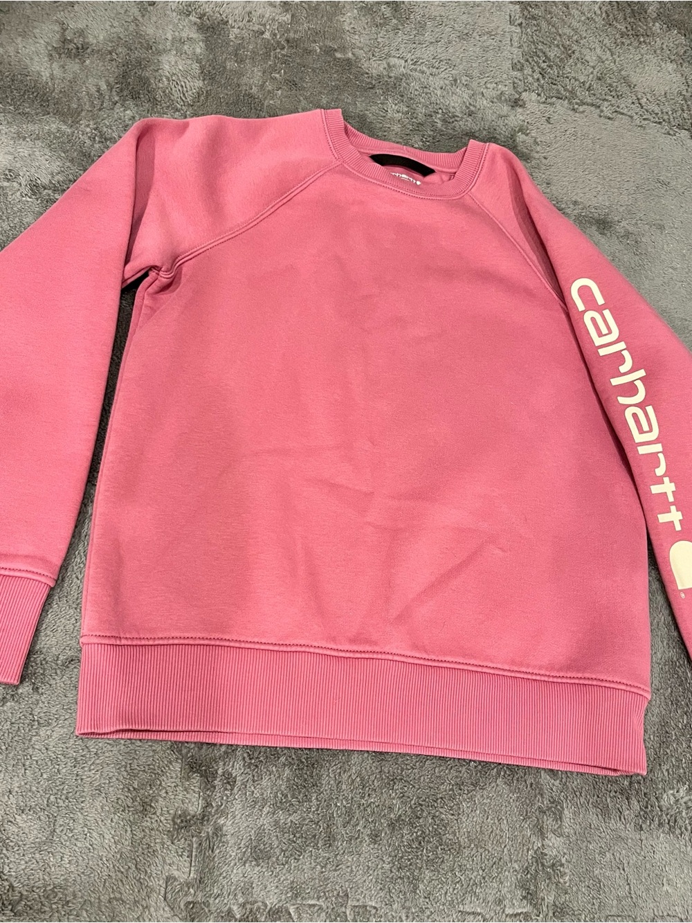 Carhartt Women's Rose Pink Crewneck Sweatshirt with Logo Sleeve
